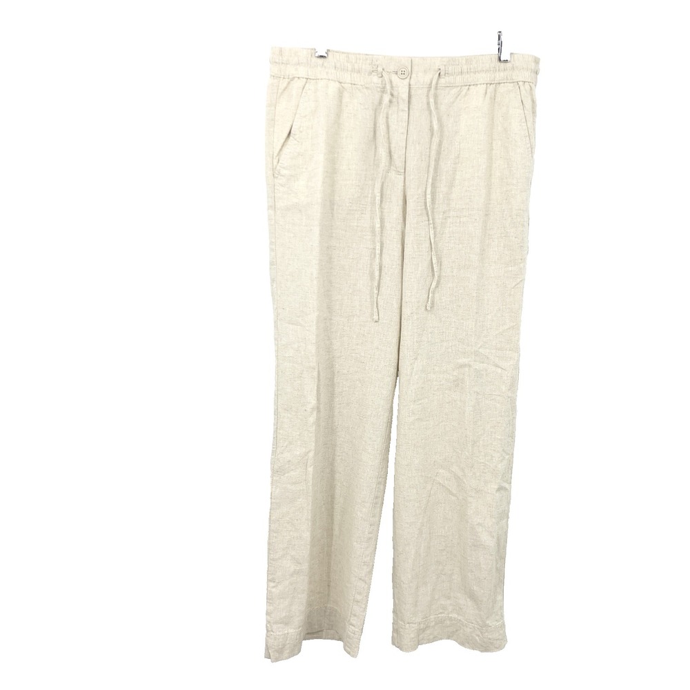 Talbots Women Size 12 Pants Beige Wide Leg Linen Blend Palazzo Trousers‎ High